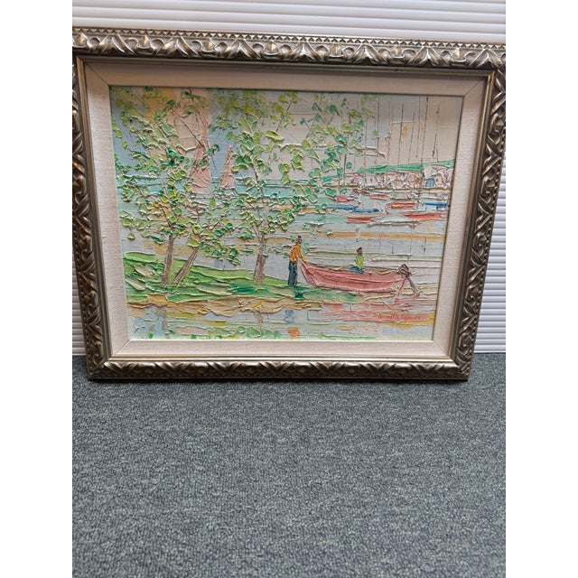 Kenneth Kaye Pastel Boaters Palette Knife Painting, Signed For Sale - Image 12 of 12