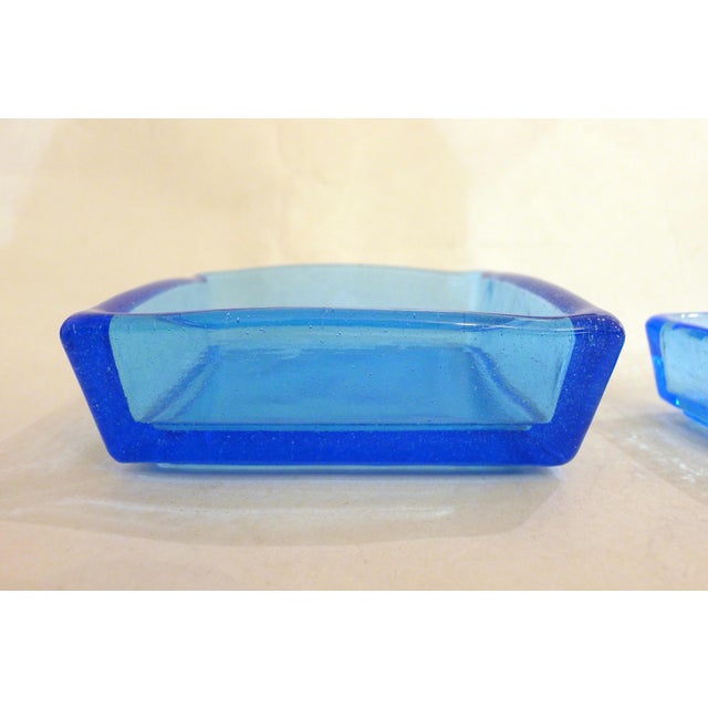 Vintage Square Trinket Trays in Thick Turquoise Bubble Glass, 1960s, Set of 2 For Sale - Image 11 of 13