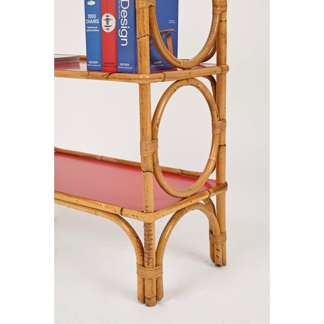Italian Bookcase in Rattan and Red Laminate from Vivai del Sud, 1970s For Sale - Image 10 of 15