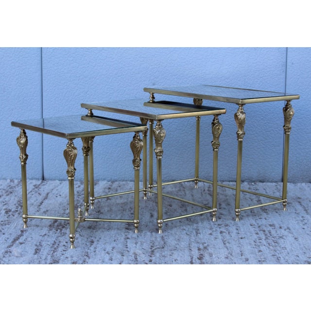 Mid 20th Century 1950s French Bronze and Brass Nesting Tables For Sale - Image 5 of 11