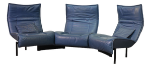 Italian Three-Seat Flexible Veranda Sofa in in Petrol Blue Leather by Vico Magistretti for Cassina, 1980s