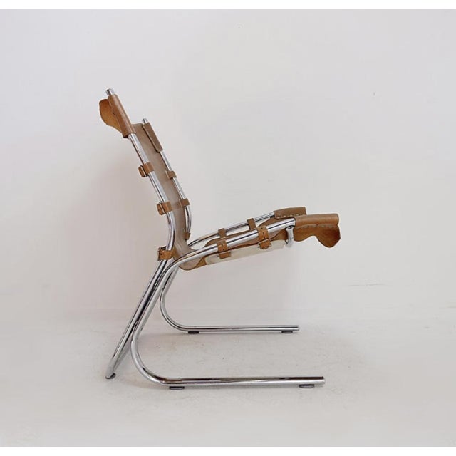 Vintage Tubular Sling Chair in Leather and Chrome, 1960s, 1969 For Sale - Image 4 of 16
