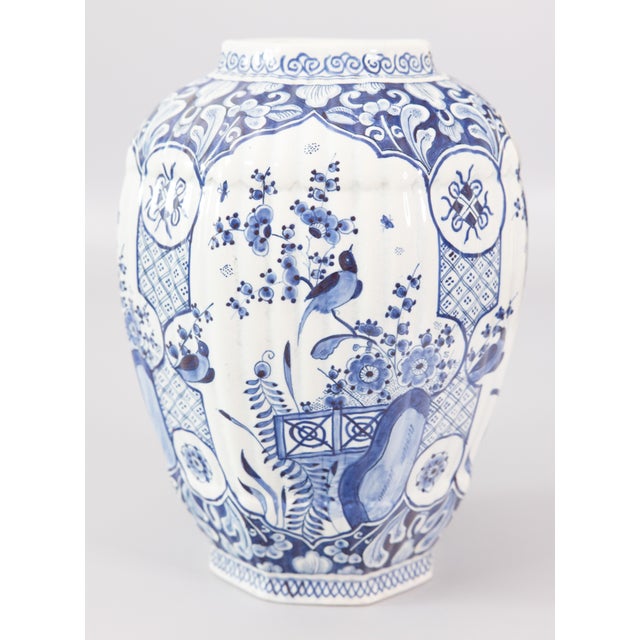 Boch Freres Keramis Antique Chinoiserie Dutch Delft Faience Bird Baluster Vase For Sale - Image 4 of 10