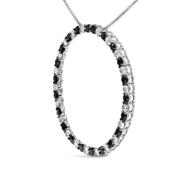 Contemporary .925 Sterling Silver 3.0 Cttw Alternating Black and White Diamond Open Hoop Circle Pendant Necklace (H-I Color, I3 Clarity) - 18" Inches For Sale - Image 3 of 5