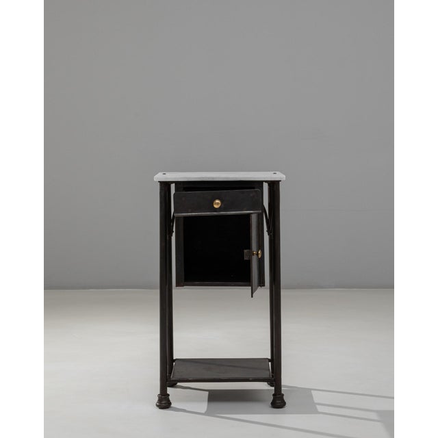 1910s French Industrial Metal Bedside Table With Marble Top For Sale - Image 18 of 18