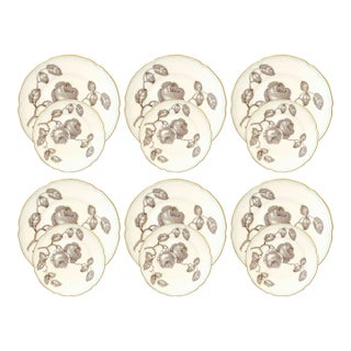 Vintage Rose Pattern Dessert Plates, Service for Six For Sale