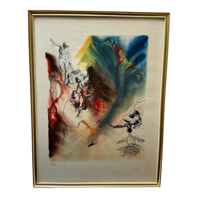 1970s Salvador Dalí 'Romantic' Signed Lithograph Numbered 89/1000 Framed Four Dreams For Sale