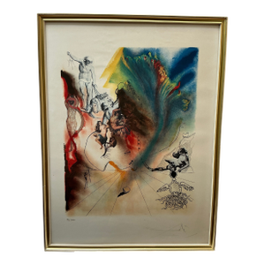 1970s Salvador Dalí 'Romantic' Signed Lithograph Numbered 89/1000 Framed Four Dreams