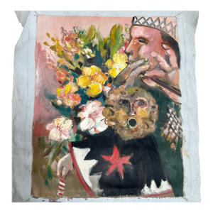 1950’s Abstract Expressionist Surrealist Figures & Flowers Painting on Canvas