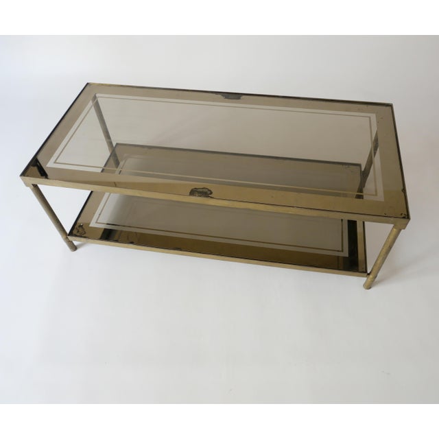 1960s Vintage Brass Coffee Table with Smoked Glass and Mirror from Maison Jansen, 1960s For Sale - Image 5 of 11