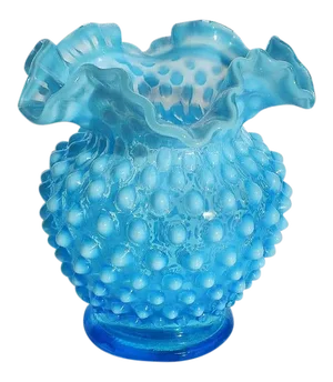 1920s Round Fenton Blue Opalecent Glass Hobnail Budding Vase Hobbs