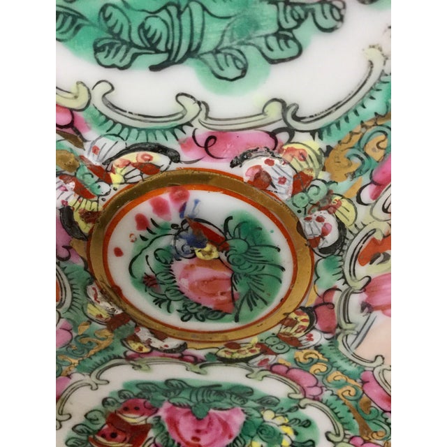 Ceramic Vintage Rose Medallion Hand Painted Plate For Sale - Image 7 of 10