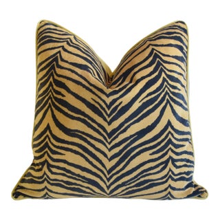 Designer Tiger Stripe Cat Velvet Feather/Down Pillow 24" Square For Sale