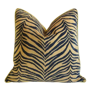 Designer Tiger Stripe Cat Velvet Feather/Down Pillow 24" Square