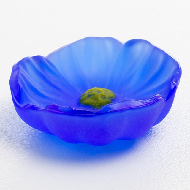 Daum Daum France Cobalt Blue Pate de Verre Cactus Flower Paperweight Sculpture, 1970s For Sale - Image 4 of 8