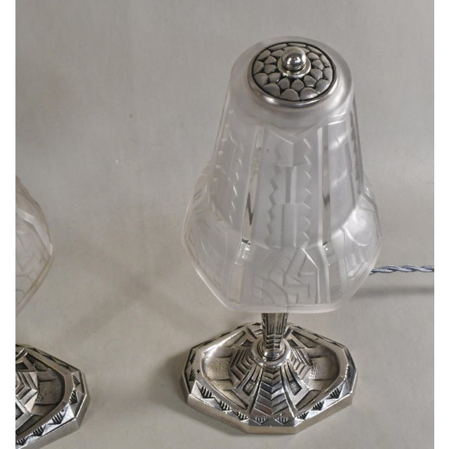 Maynadier Pair of French Art Deco Stepped Geometric Table Lamps - 1930s For Sale - Image 6 of 14