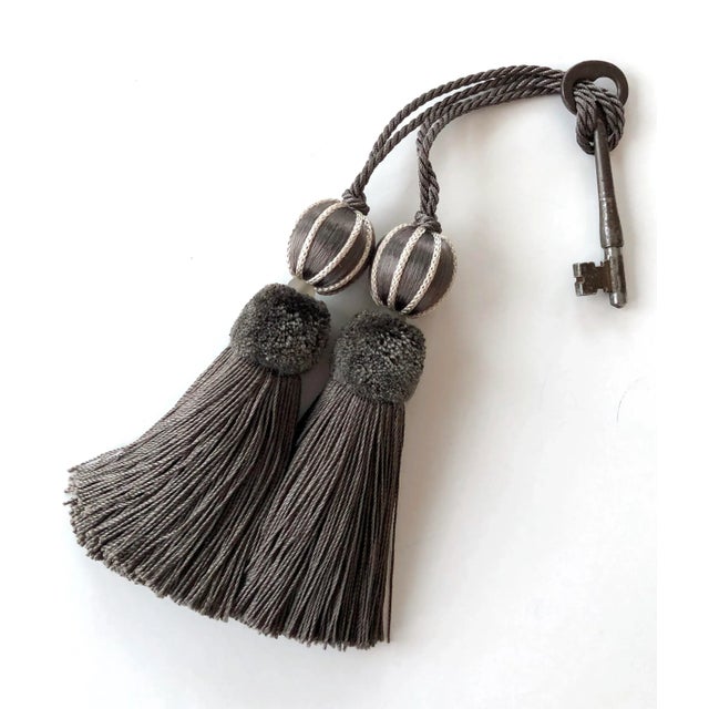 Pair of Ash Gray and Stone Colored Beaded Key Tassels - H 4.75" For Sale - Image 12 of 12