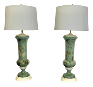Reverse Painted Tall Baluster Vase Lamps, 1890s, Set of 2