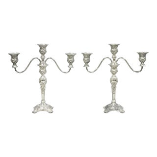 Vintage Wm Rogers & Son Silver Plated 3 Arm Convertible Candelabra - A Pair For Sale