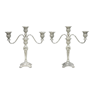 Vintage Wm Rogers & Son Silver Plated 3 Arm Convertible Candelabra - A Pair