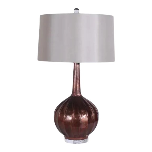 Vintage 1990s Torched Copper Gourd Shaped Table Lamp For Sale