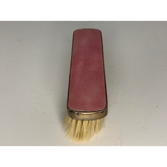 Birmingham Sterling Silver & Pink Guilloche Enameled Clothes Brush for your consideration. The brush measures approx. 6...