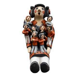 Mid 20th Century Chris Fragua Jemez Pueblo Storyteller 8 Children Pottery Sculpture Figure For Sale