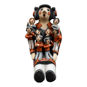 Mid 20th Century Chris Fragua Jemez Pueblo Storyteller 8 Children Pottery Sculpture Figure