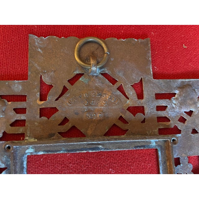 Brass Antique 19th Century Aesthetic Movement Brass Architectural Grills or Picture Frames for Mirrors Dated 1883 - A Pair For Sale - Image 8 of 14