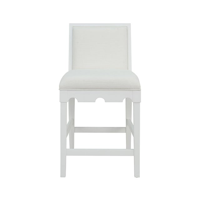 2020s Matthew Izzo Home - Lanister Matte White Lacquer Square Back Counter Stool With White Performance Linen Back & Seat For Sale - Image 5 of 5