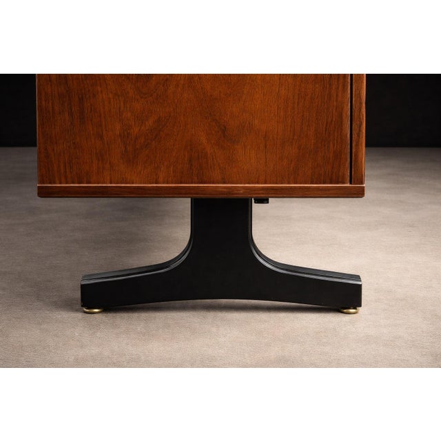 Mid-Century Modern Cimo Brazilian Rosewood Credenza with Ebony-Finished Legs and Brass Hardware, Brazil, 1960s — Architectural Storage with Eight Compartments - Lot 319 For Sale - Image 3 of 17