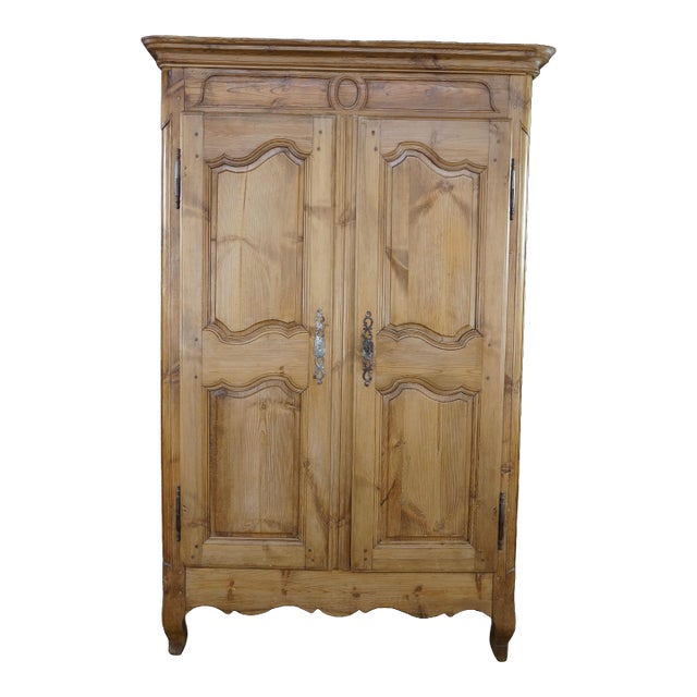 Antique 19th C. French Provincial Louis XV Pine Wardrobe Armoire Media Cabinet For Sale