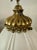 Vintage Hollywood Regency White Ribbed Glass Pendant Light With Brass-Finish Accents For Sale In Los Angeles - Image 6 of 10
