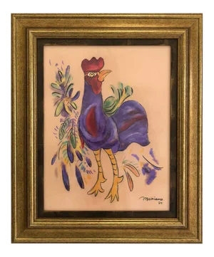 Mariano Rodriguez Pastel Rooster Drawing, 1980