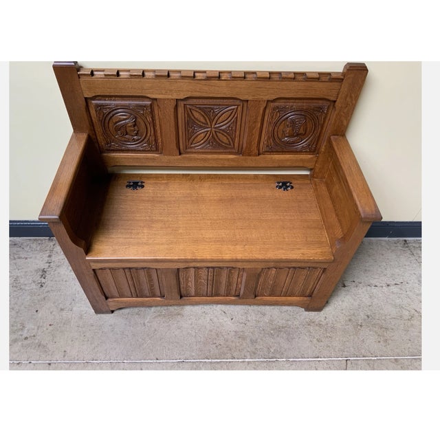Antique Breton Bench and Shoe Cabinet, 1950 For Sale - Image 4 of 9