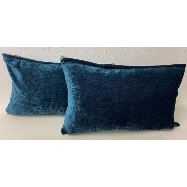 Pair of Large Bolster Pillows With a Modern Southwestern Geometric Pattern in Blue, Purple & Black - Made in UK. Measures...