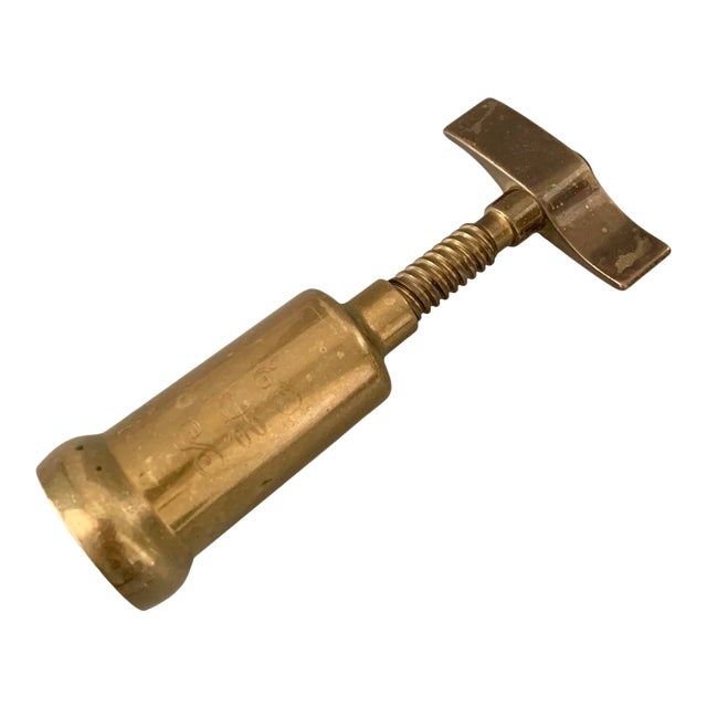Mid Century Italian Solid Brass Closed Barrel Corkscrew For Sale