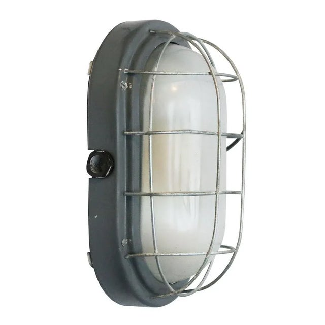 Vintage Gray Industrial Metal Sconces in Frosted Glass For Sale - Image 5 of 5