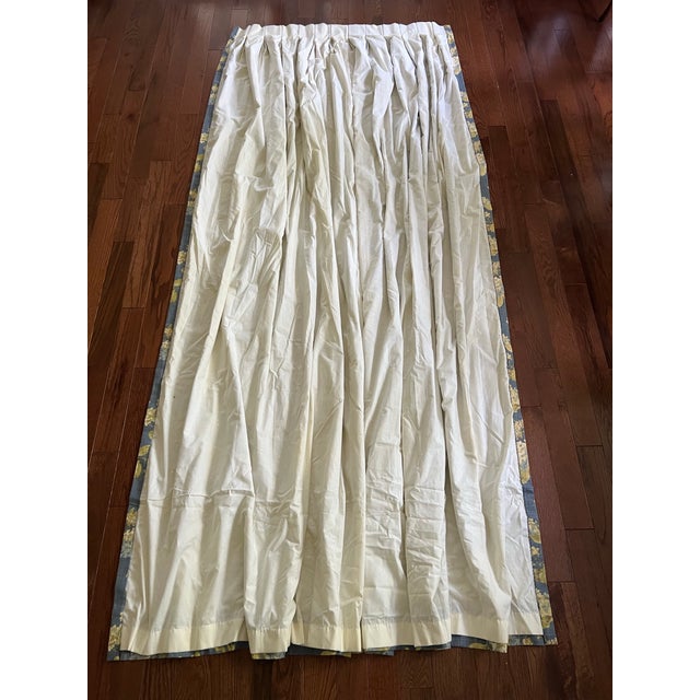 Early 21st Century Pair of Extra Long Waverly Chambray Blue Hydrangea Custom Curtains For Sale - Image 5 of 12