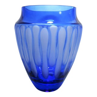 Mid 20th Century Vintage Bohemian Blue Art Glass Vase For Sale