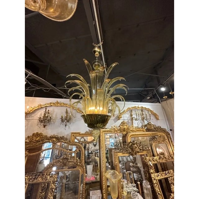 Modern Apple Green Murano Glass Leaf Chandelier For Sale In Dallas - Image 6 of 7
