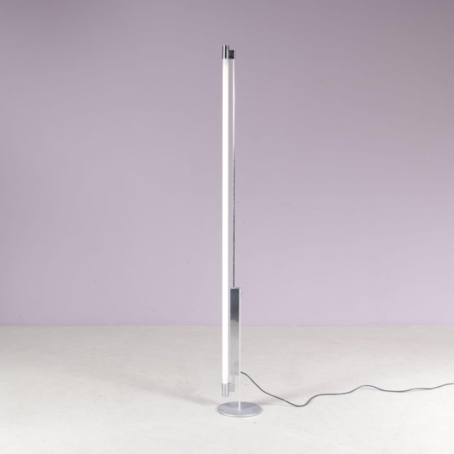 Trapez Chrome Floor Lamp with White Tube by Erwin Egli for Ribag, Switzerland, 1990s For Sale - Image 11 of 12