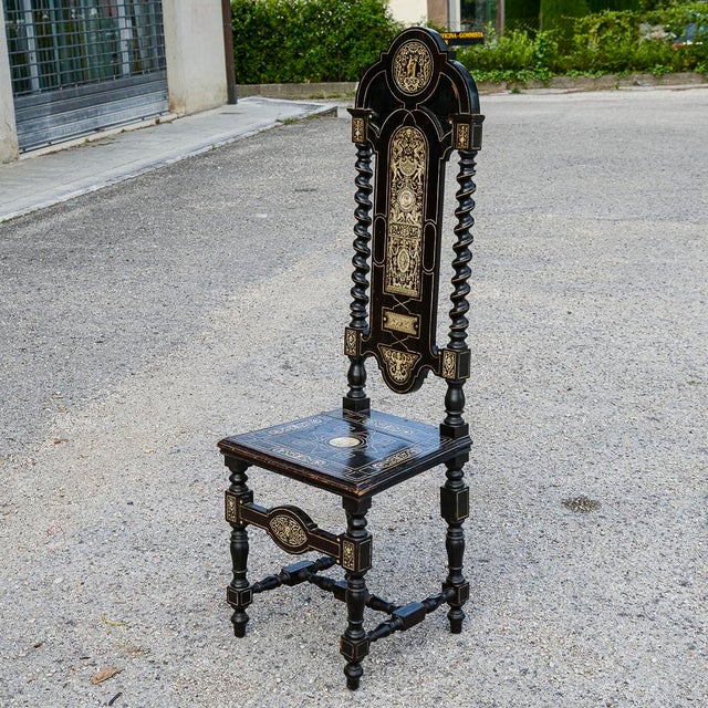 Late 19th Century Ebony Colored Chair Inlaid with Pogliani Relief Decorations For Sale - Image 10 of 18