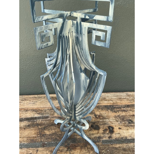Vintage Greek Key Motif Metal and Glass Drinks Table For Sale - Image 11 of 12