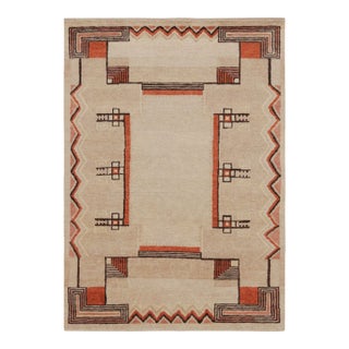 Rug & Kilim’s French Art Deco Style Rug in Beige and Orange Geometric Patterns For Sale