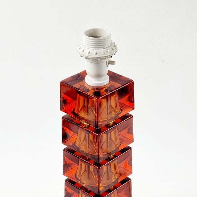 Brown Large Mid-Century Scandinavian Glass & Brass Table Lamp attributed to Carl Fagerlund for Orrefors, Sweden, 1960s For Sale - Image 8 of 10