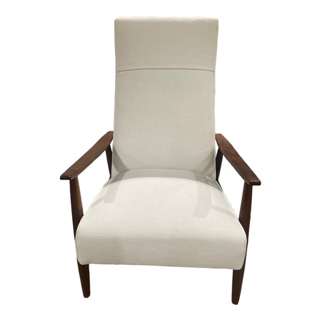 Milo Baughman for Thayer Coggin Recliner 74 in White Fabric With Walnut Frame For Sale