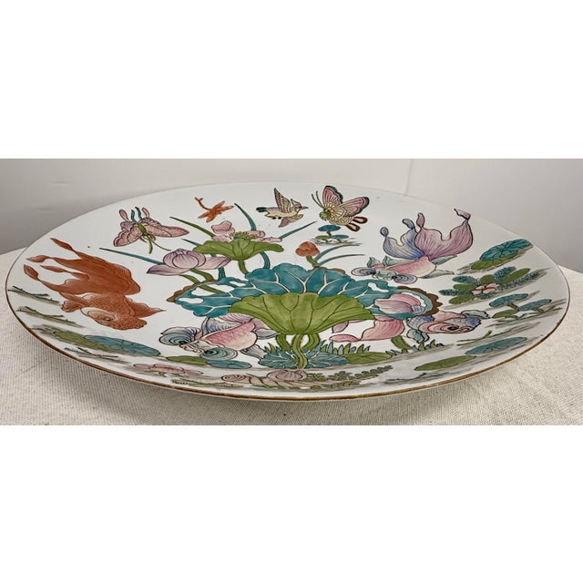 Mid 20th Century Large Asian Platter With Butterfly and Floral Motif For Sale - Image 9 of 12