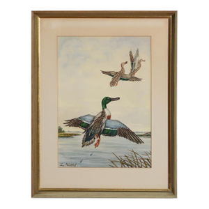 Late 20th Century Ducks in Flight Watercolour by Jean Herblet (1893-1985) Ex- c.z. Guest Collection