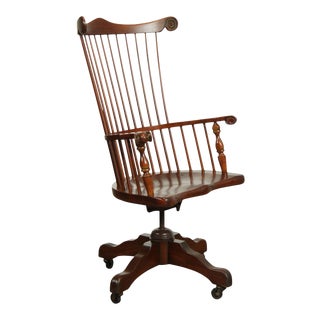 Windsor Style Vintage Comb Back Swivel Office Desk Chair For Sale